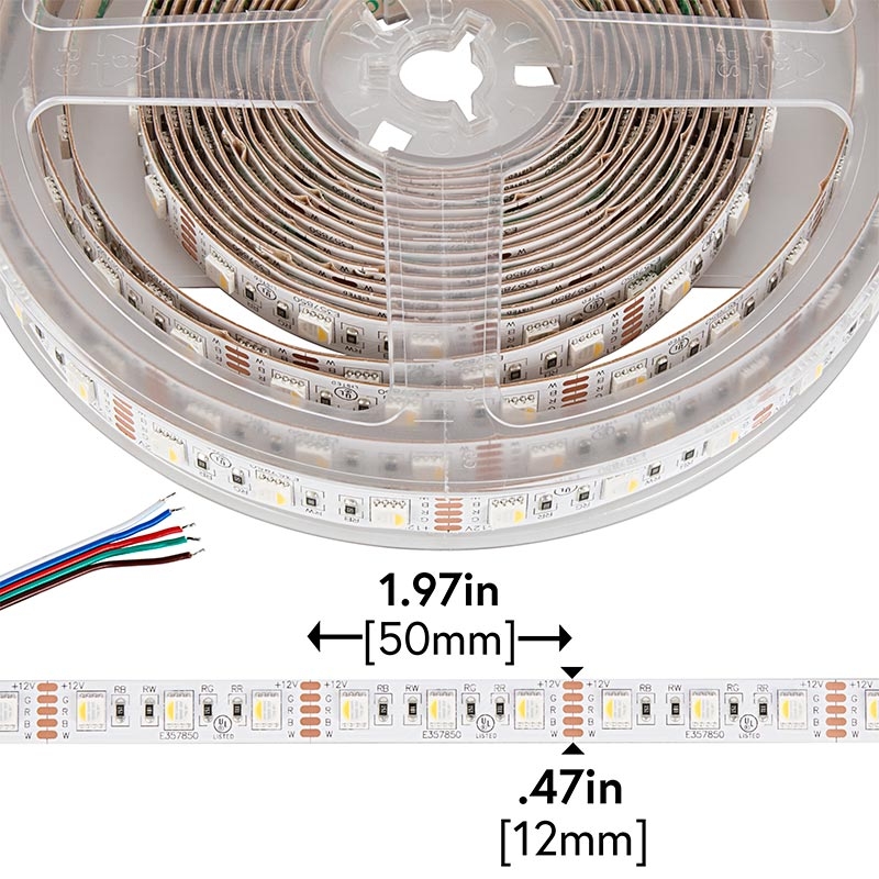 5050 RGBW LED Strip Light - Color-Changing LED Tape Light w/ White and Multicolor LEDs - 12V - IP20 - 122 lm/ft - 4-in-1 Chip