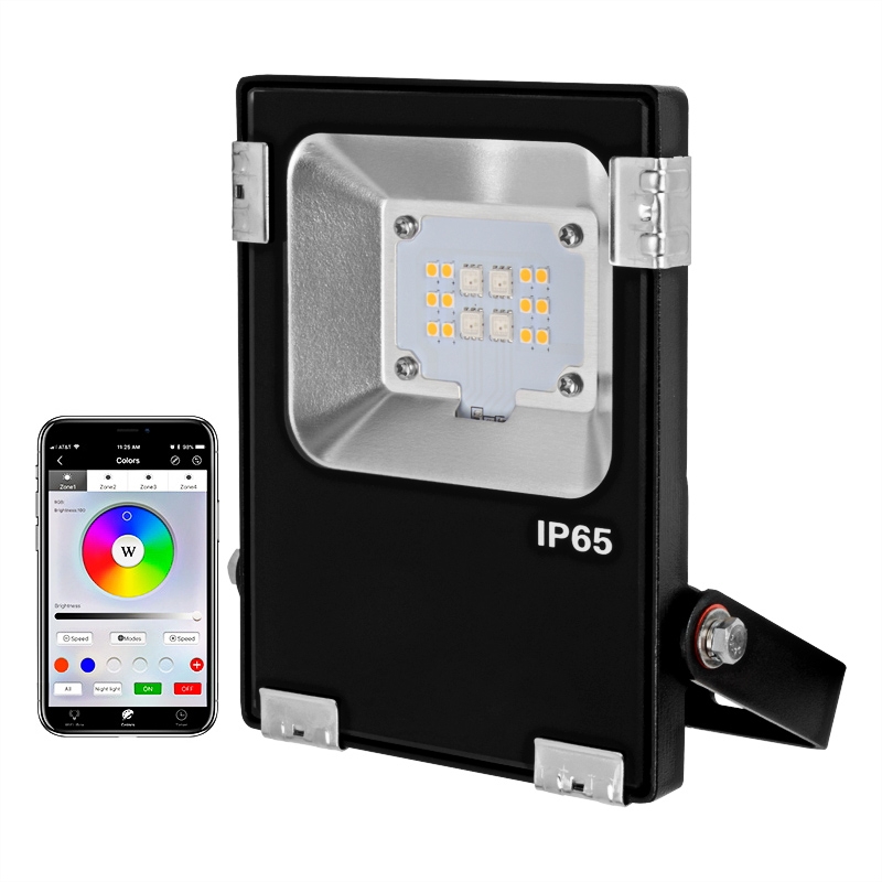 10W WiFi Smart LED Flood Light - RGB+W Flood Light - Smartphone Compatible - RF Remote Optional - 12V