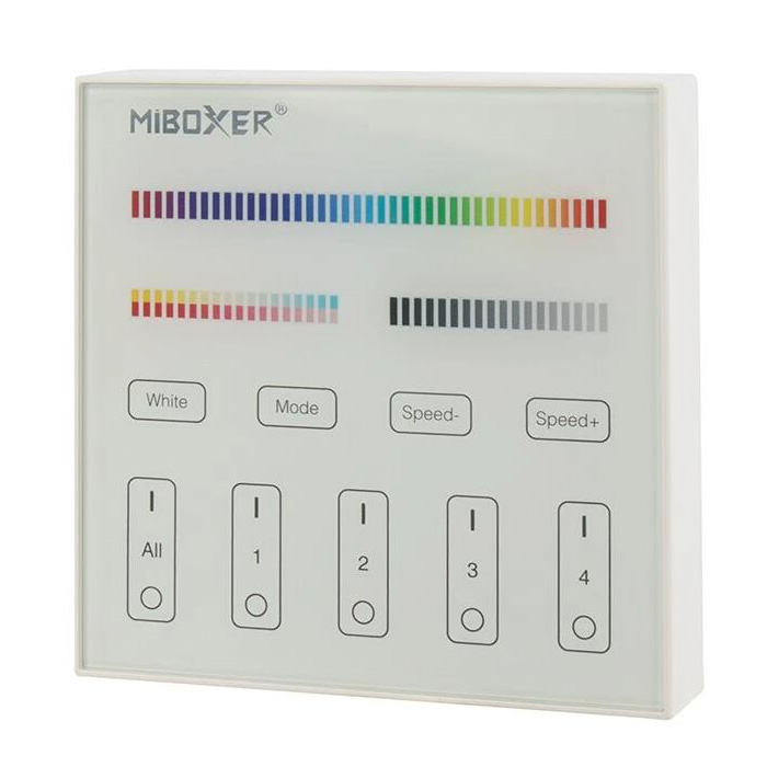 MiBoxer Wireless LED Wall Controller - RGB+CCT 4-Zone Touch Panel - Battery Operated - Click Image to Close