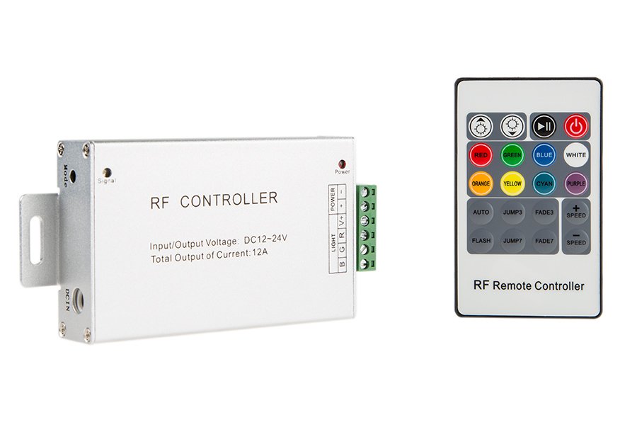 RGB LED Controller with RF Remote - Dynamic Color-Changing Modes - 4 Amps/Channel - RGB Controller with RF Remote