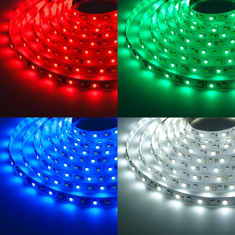 RGBW LED Strip Lights - 12V LED Tape Light w/ White and Multicolor LEDs - 245 Lumens/ft. - Click Image to Close