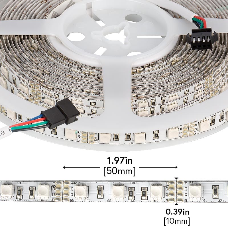 RGB LED Strip Lights - 12V LED Tape Light w/ LC4 Connector - 126 Lumens/ft. - Click Image to Close