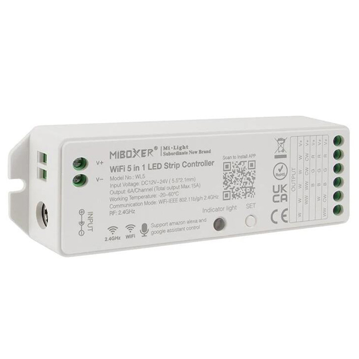 MiBoxer RGB+CCT LED Controller - Hubless - 6 Amps/Channel - 12-24 VDC - Click Image to Close