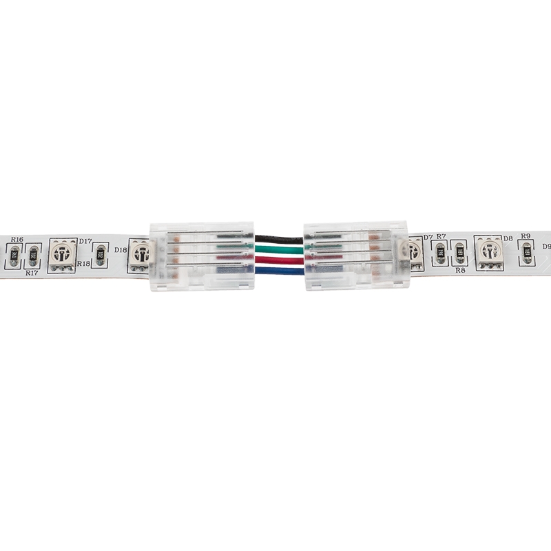 Solderless Clamp-On Up / Down ‘L’ Wire Connector - 10mm RGB LED Strip Lights - Click Image to Close